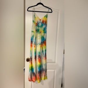 Slip dress tie dye silk c goes w cardigan jean jacket even sneakers.